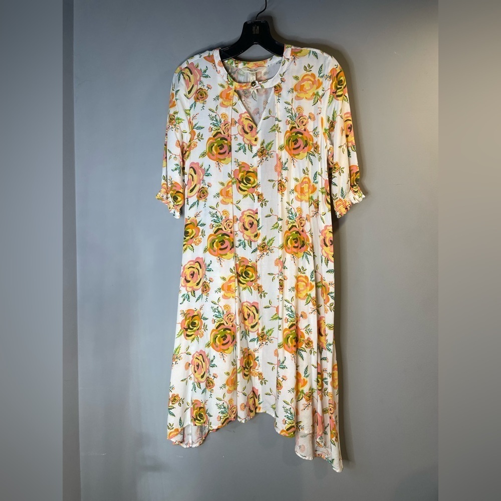 Rose Print 3/4 Length Sleeve Dress